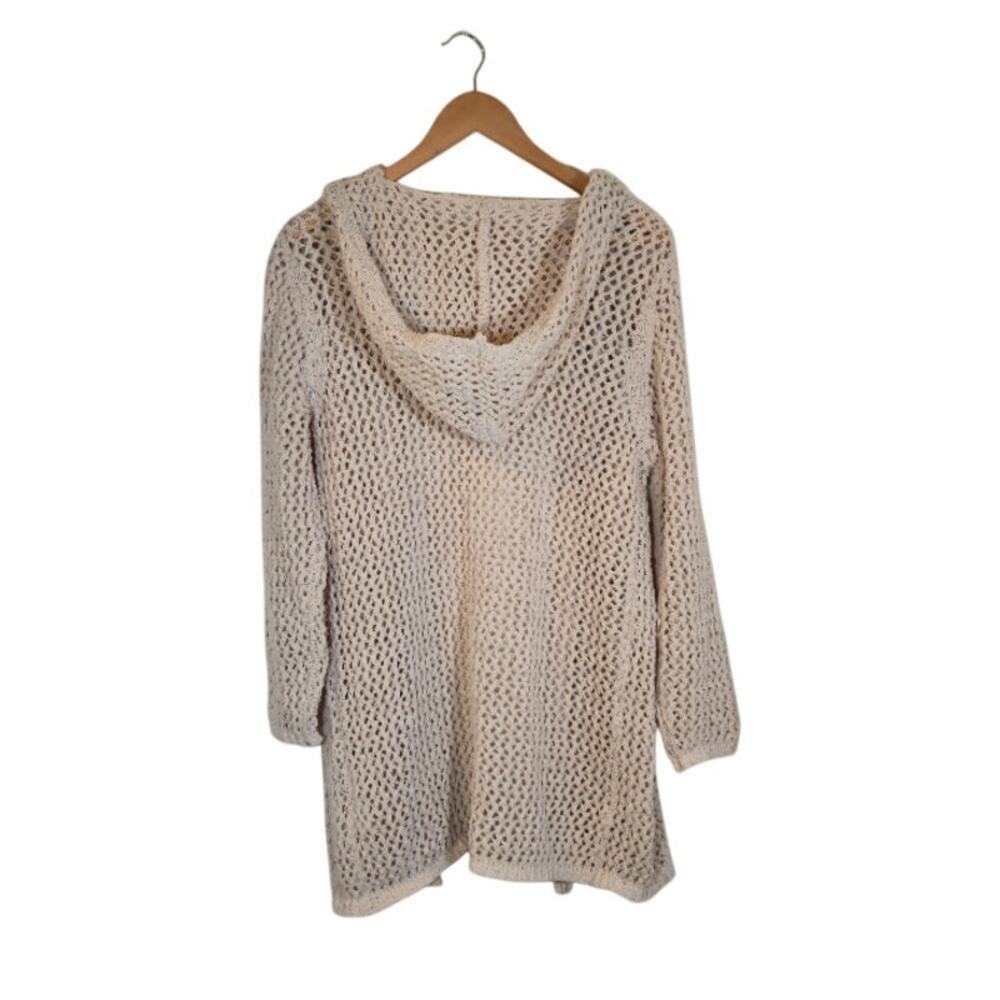 Artelier Nicole Miller Hooded Open Knit Cardigan Size 1X Cream Bohemian Coastal - Picture 2 of 6